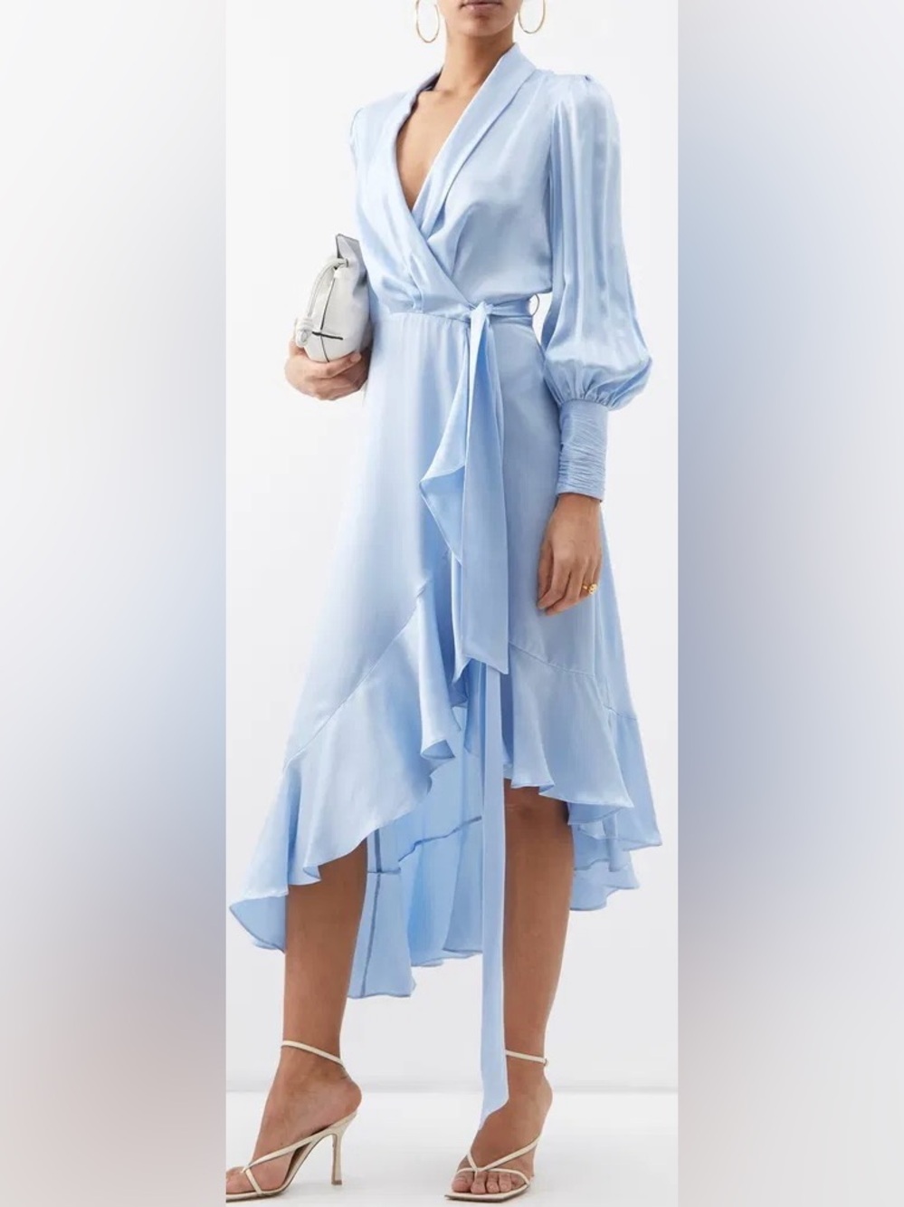 Zimmermann Light Blue Wrap Silk-Satin Midi Dress | Size 0